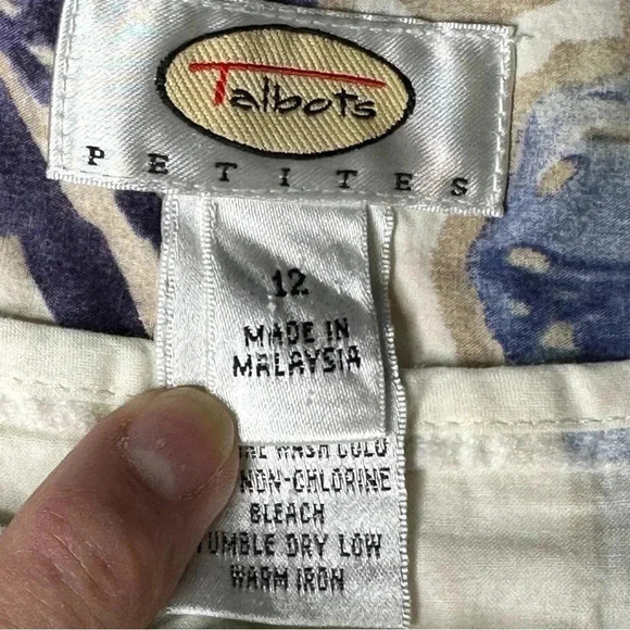 Talbots Woman’s Floral Pleated Skirt 12P Blue White Yellow Lined Side Zip Close - Picture 7 of 10